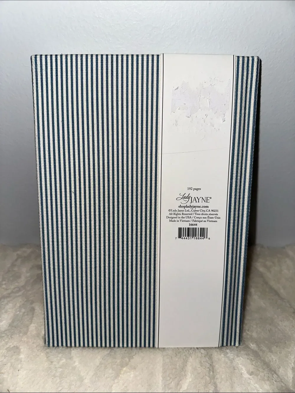 Lady JAYNE White Navy Stripes Embroidered Whale hard cover lined pages journal
